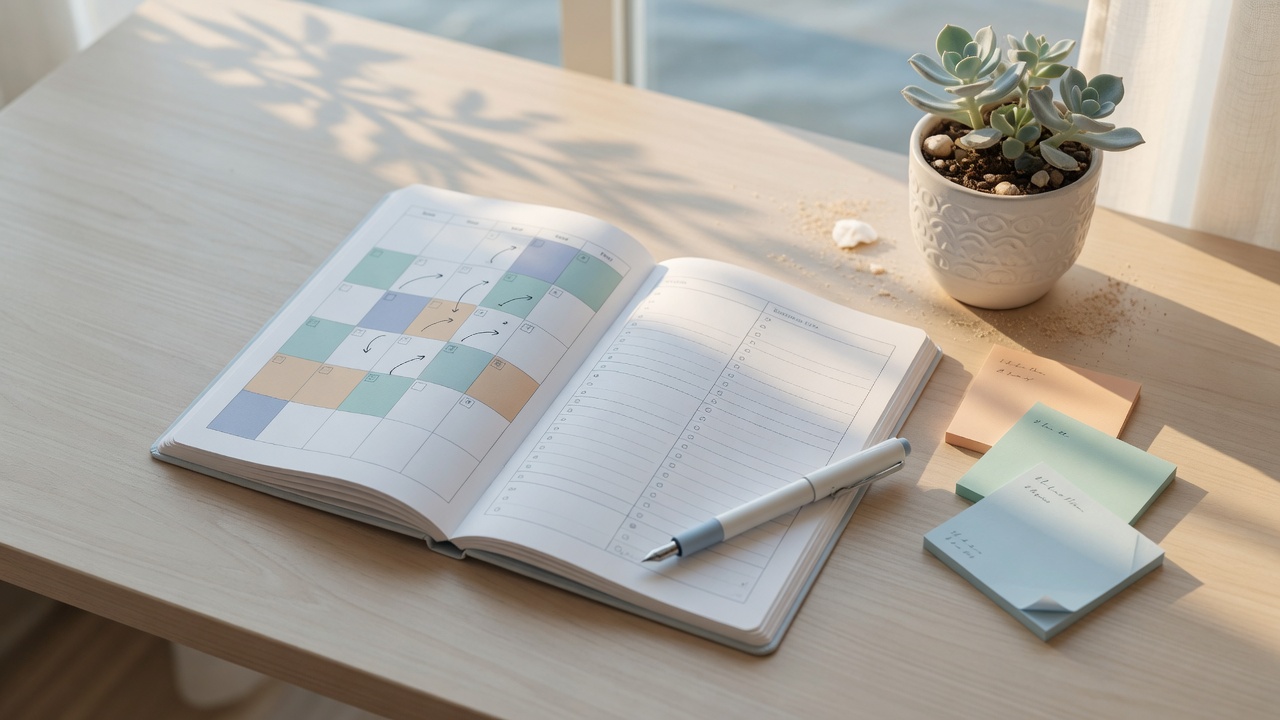 Organized planner and calendar on a clean desk