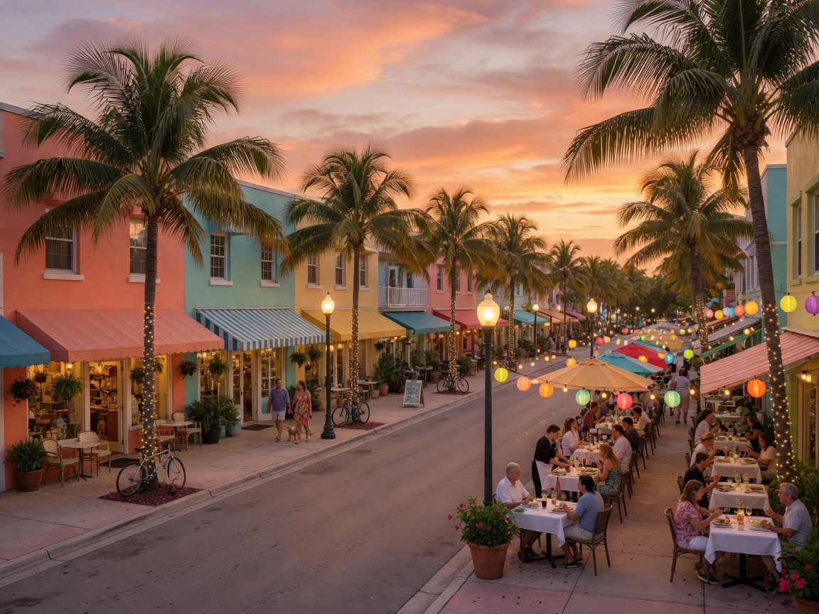 Vibrant downtown Delray Beach with Atlantic Avenue shops and restaurants