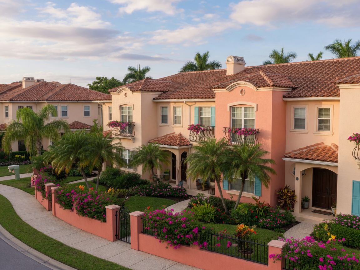 Modern Palm Beach County townhome community with Mediterranean architecture