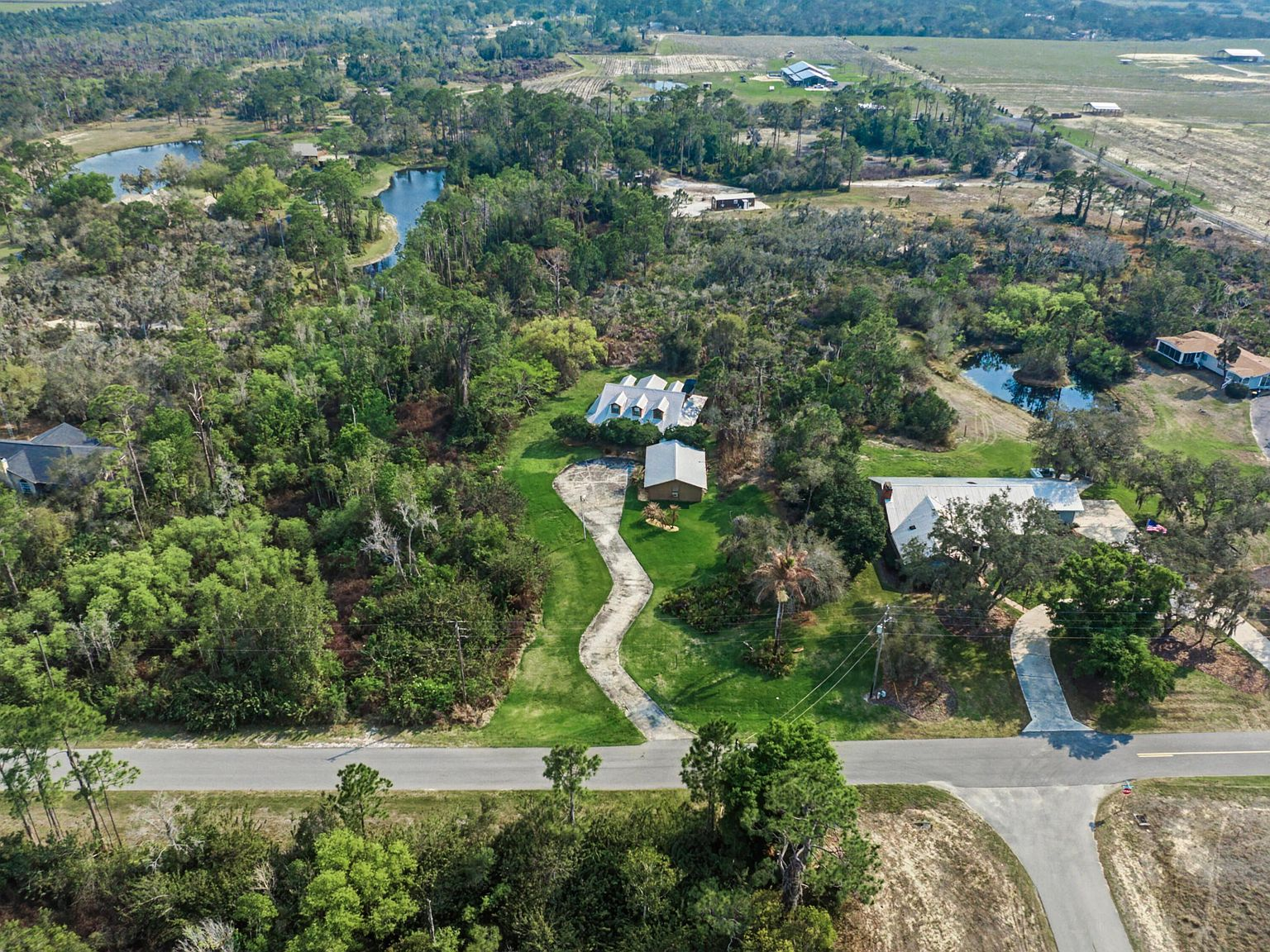 Aerial view of the 2-acre property