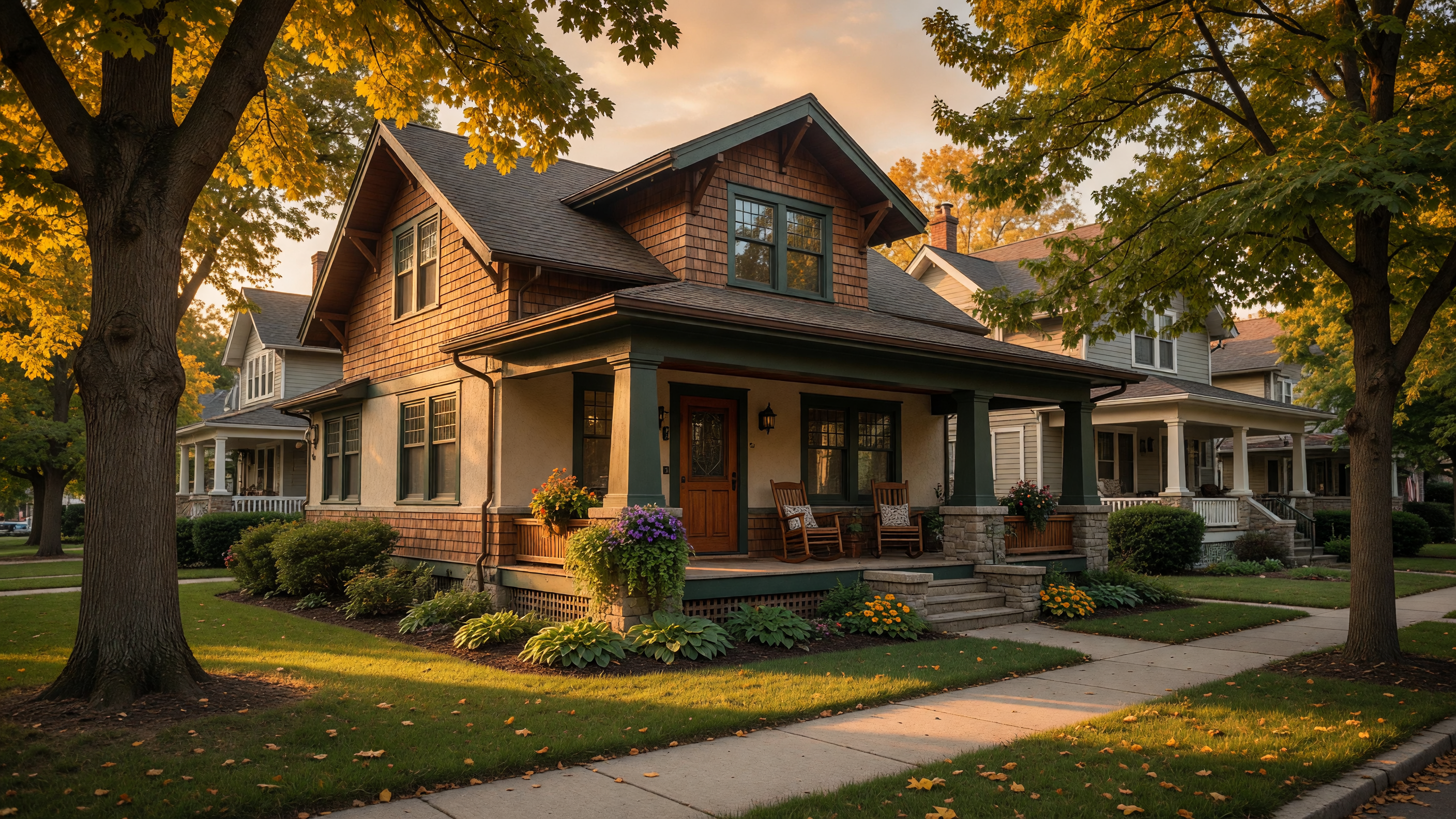 A beautiful craftsman home in a Dayton, Ohio neighborhood with a welcoming front porch