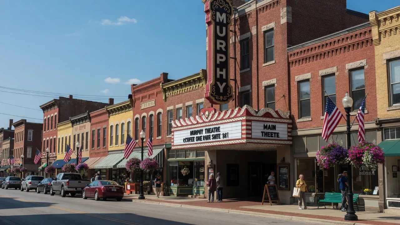 Historic downtown Wilmington Ohio with the Murphy Theatre