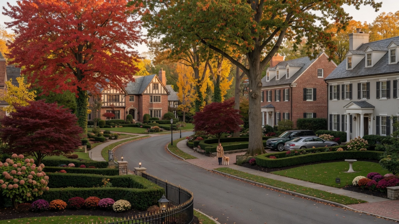 Downtown Bethesda Maryland skyline and tree-lined streets