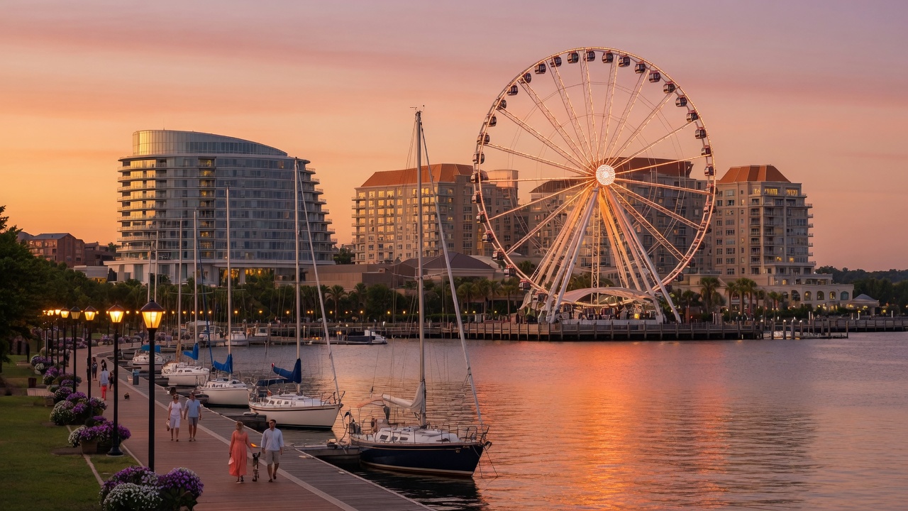 National Harbor waterfront and Capital Wheel in Maryland