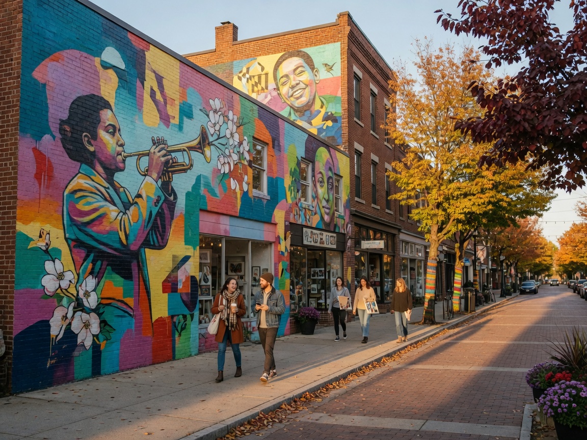 Arts District murals and walkable streets in Hyattsville Maryland