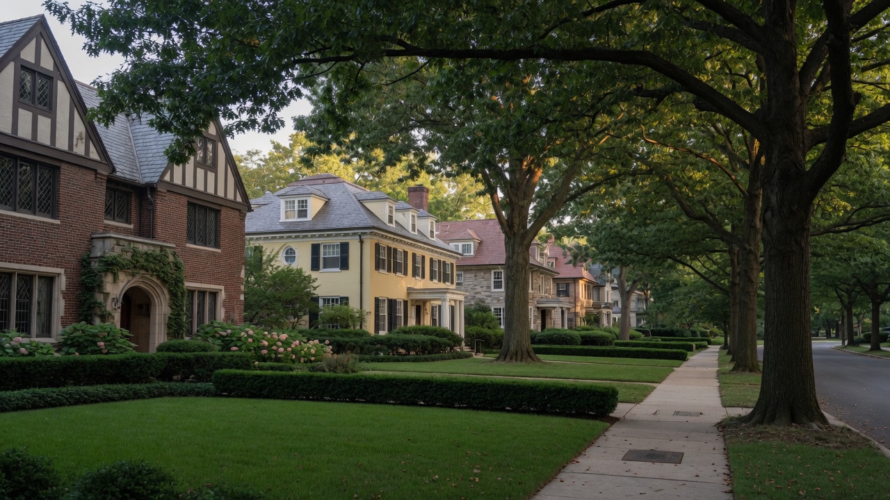 Tree-canopied streets of Burleith in Washington DC