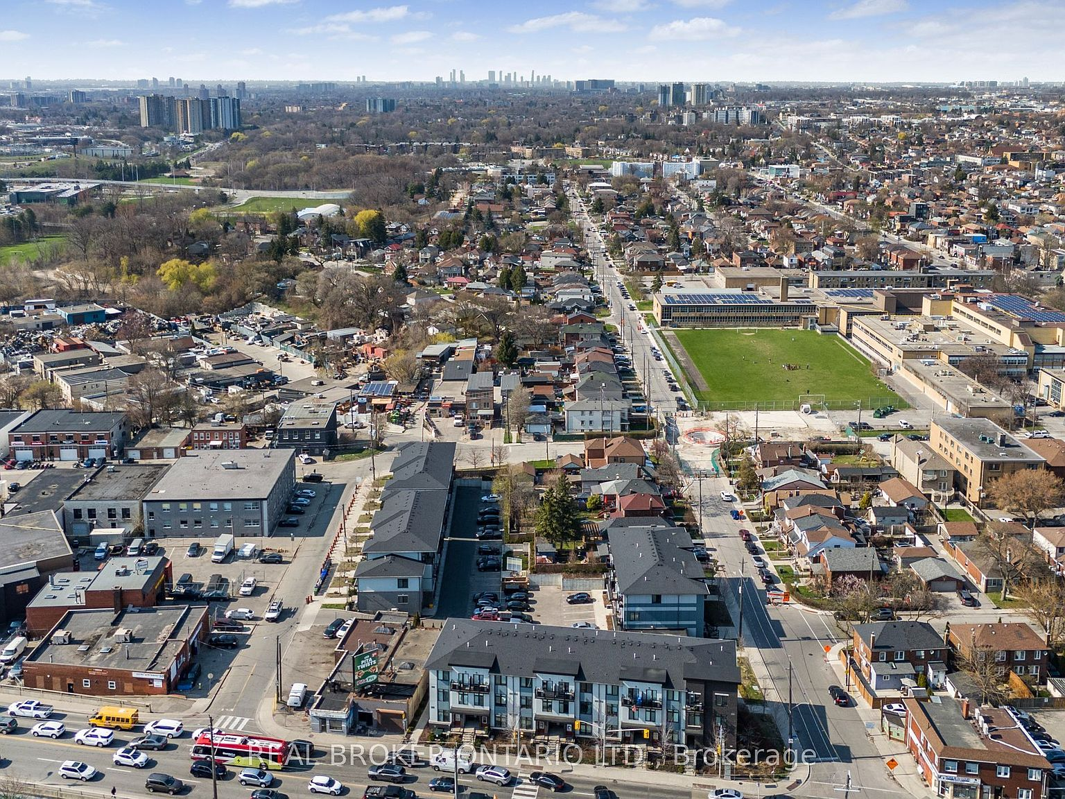 Aerial drone view of the Rogers Road neighbourhood in Toronto