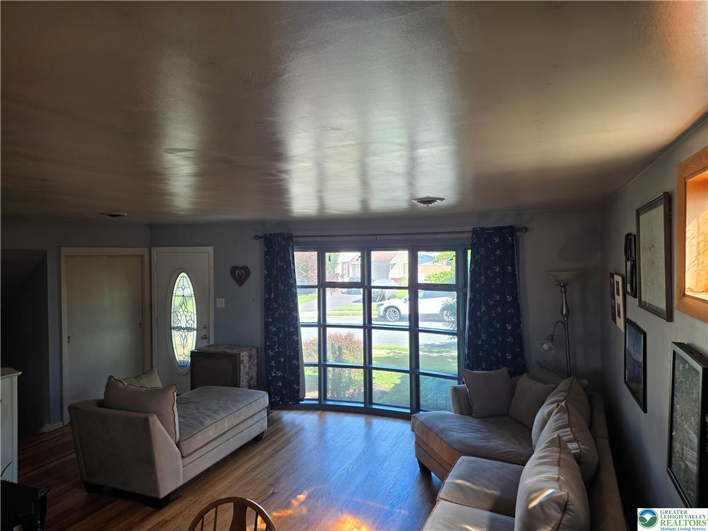 Living room with floor-to-ceiling grid windows