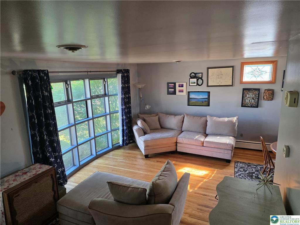 Living room with multi-paned windows