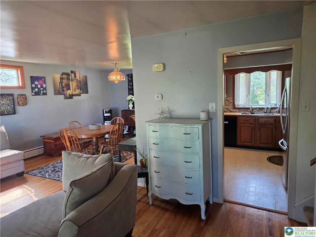 Dining area with open view to living room