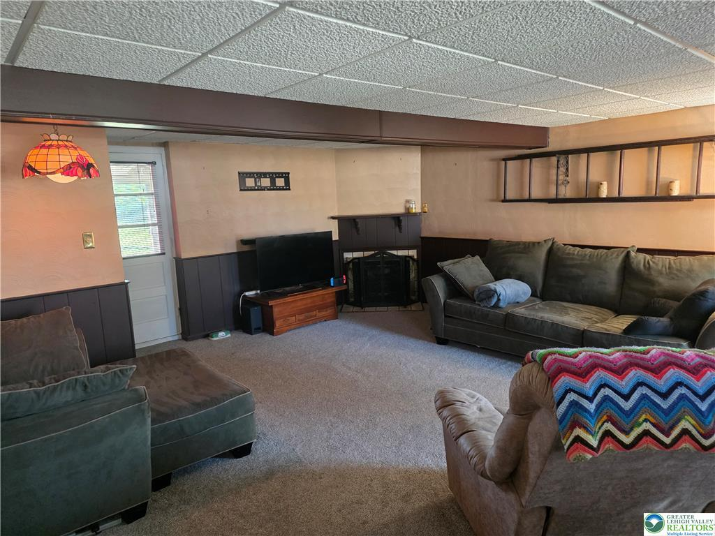Family room with wood-burning fireplace