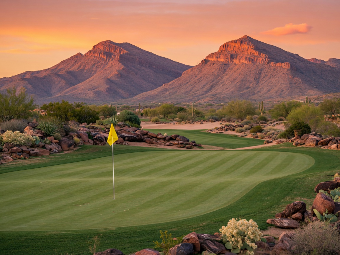 Lush green golf course with dramatic mountain backdrop at Southern Highlands in Southwest Las Vegas