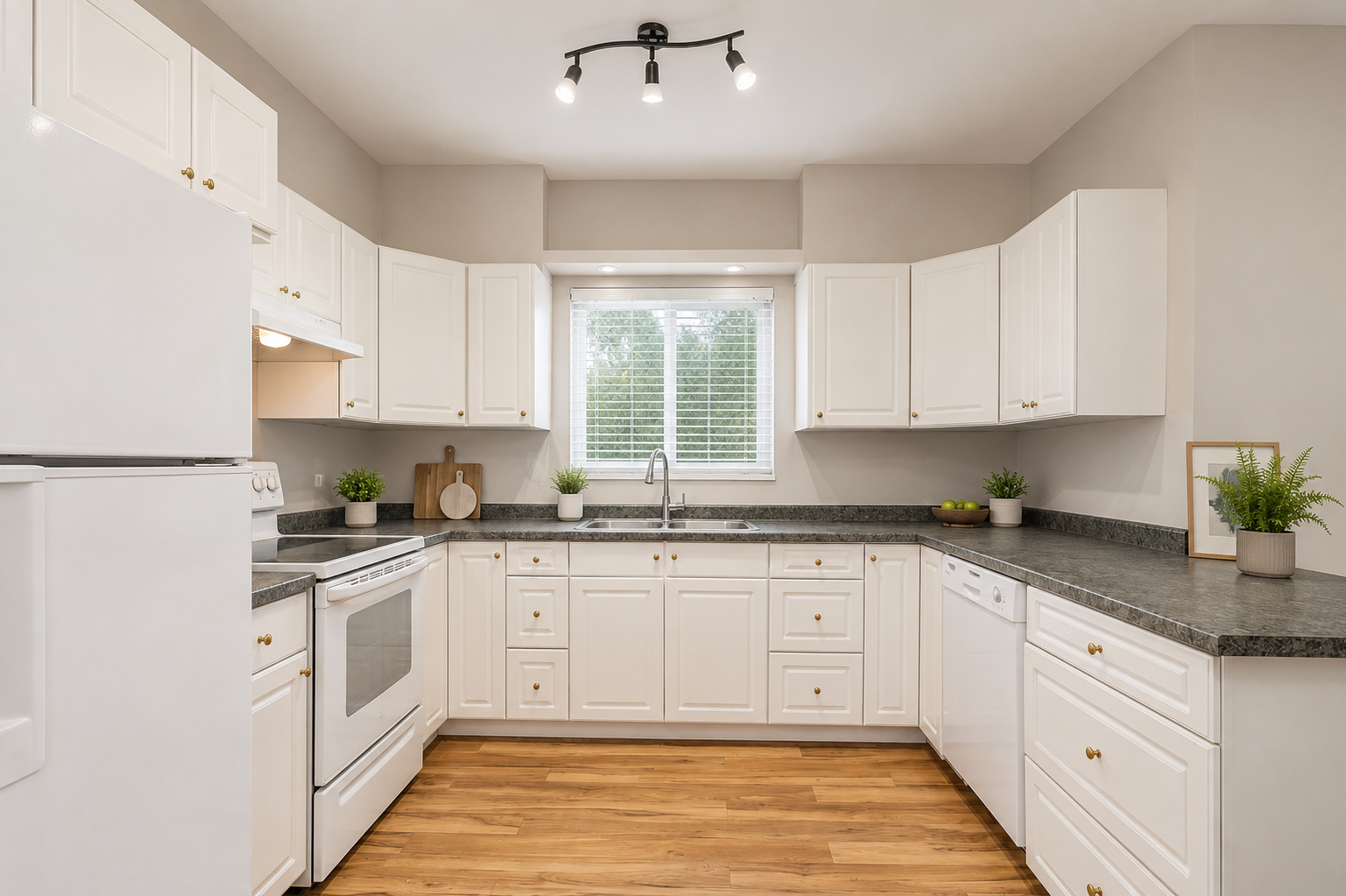 Kitchen featuring bright white cabinetry and natural light