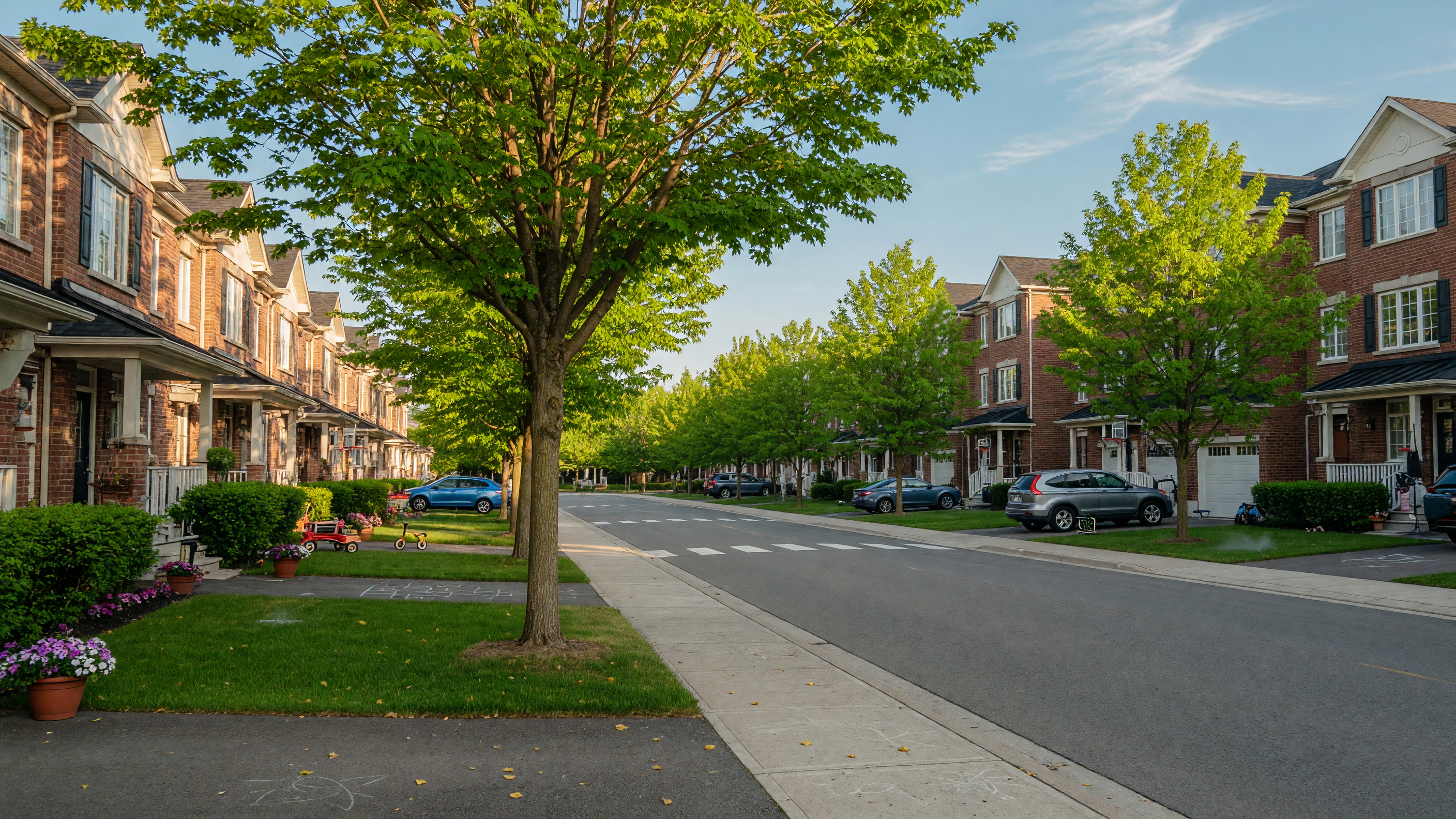 Tree-lined suburban street in Breslau, Ontario