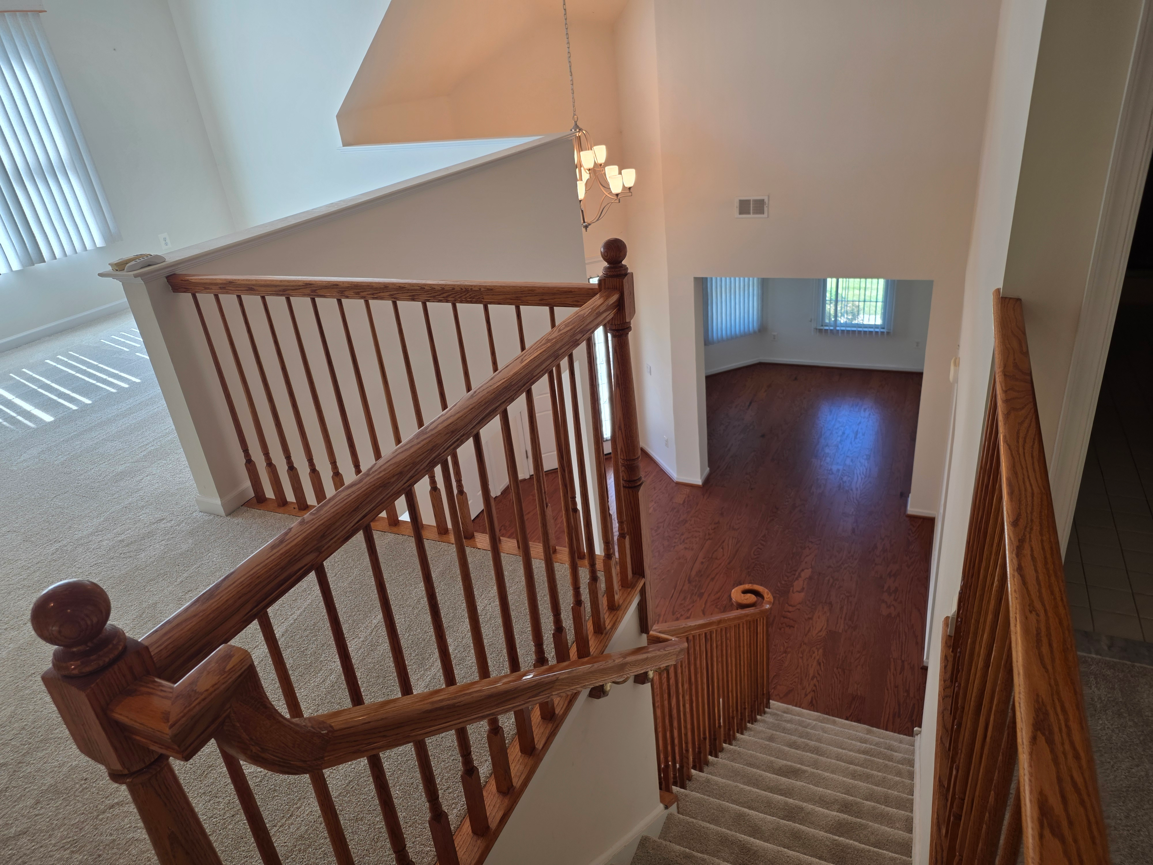 View from loft looking down toward main floor entry