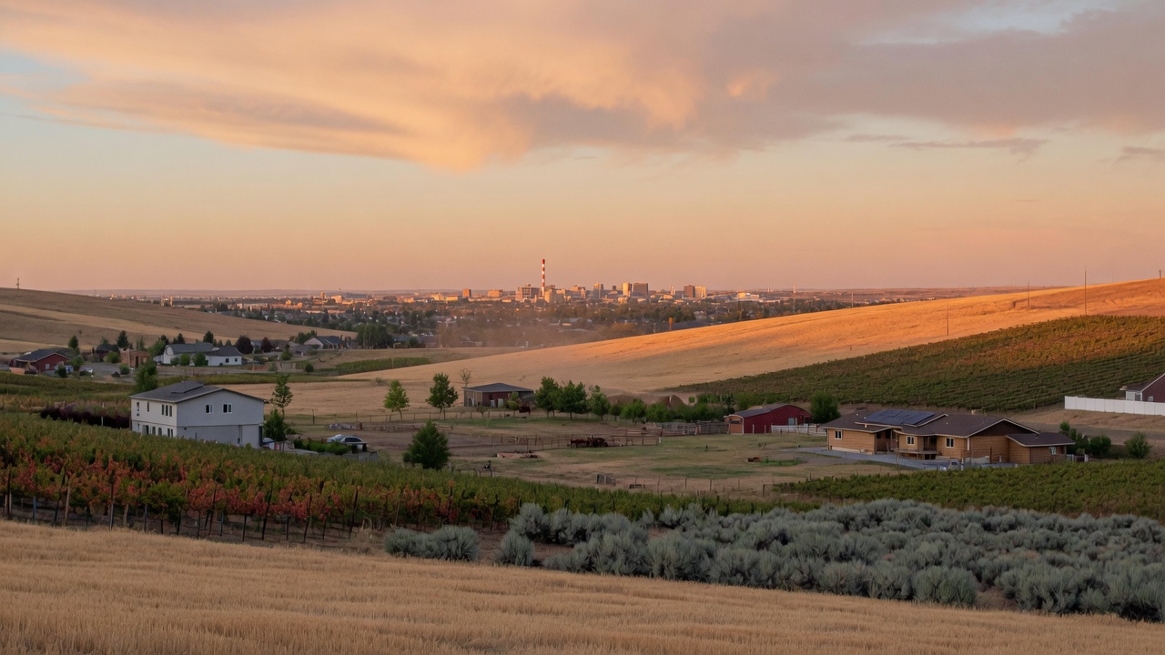 Open landscape and homes on large lots in West Richland, Washington