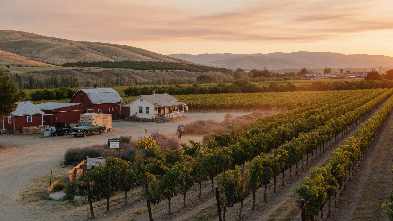 Vineyard landscape in Prosser, Washington wine country
