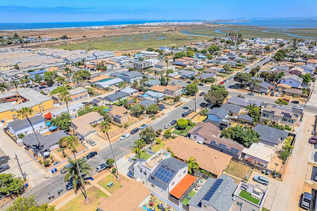 Aerial view of Imperial Beach neighborhood looking toward the Pacific coast