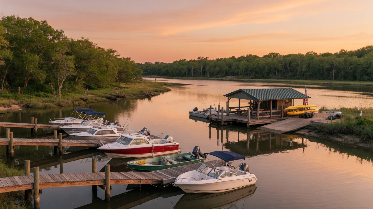 Waterfront dining scene at sunset near the Appomattox River in Hopewell VA