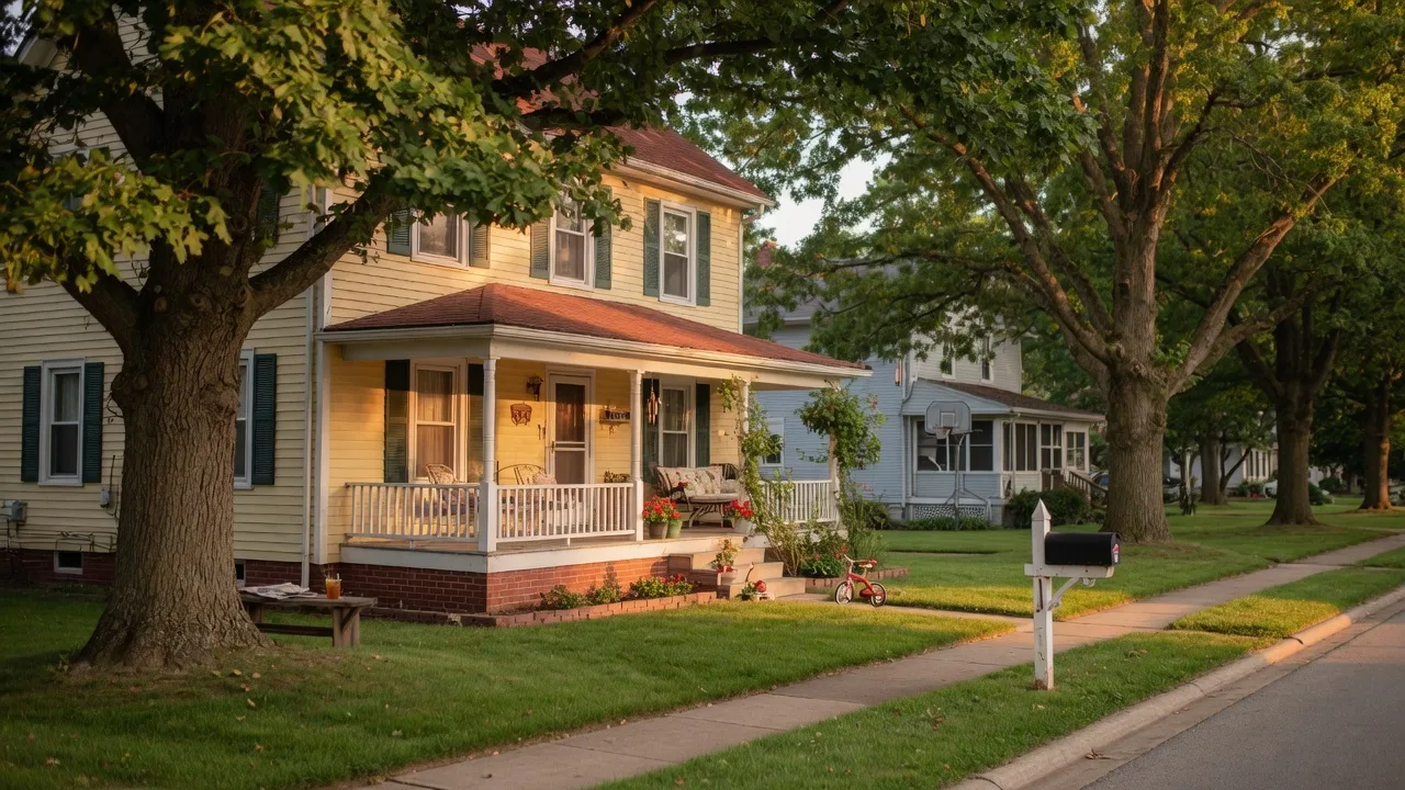 A warm, peaceful family home on a tree-lined street in Northwest Indiana, representing the emotional journey of selling a parent&#39;s home after their passing