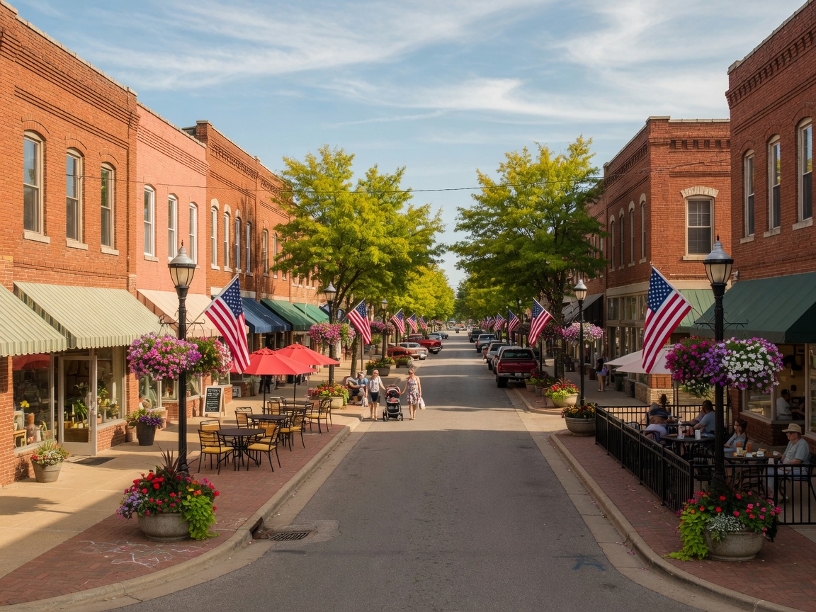 Rose District Main Street in Broken Arrow, Oklahoma on a sunny day