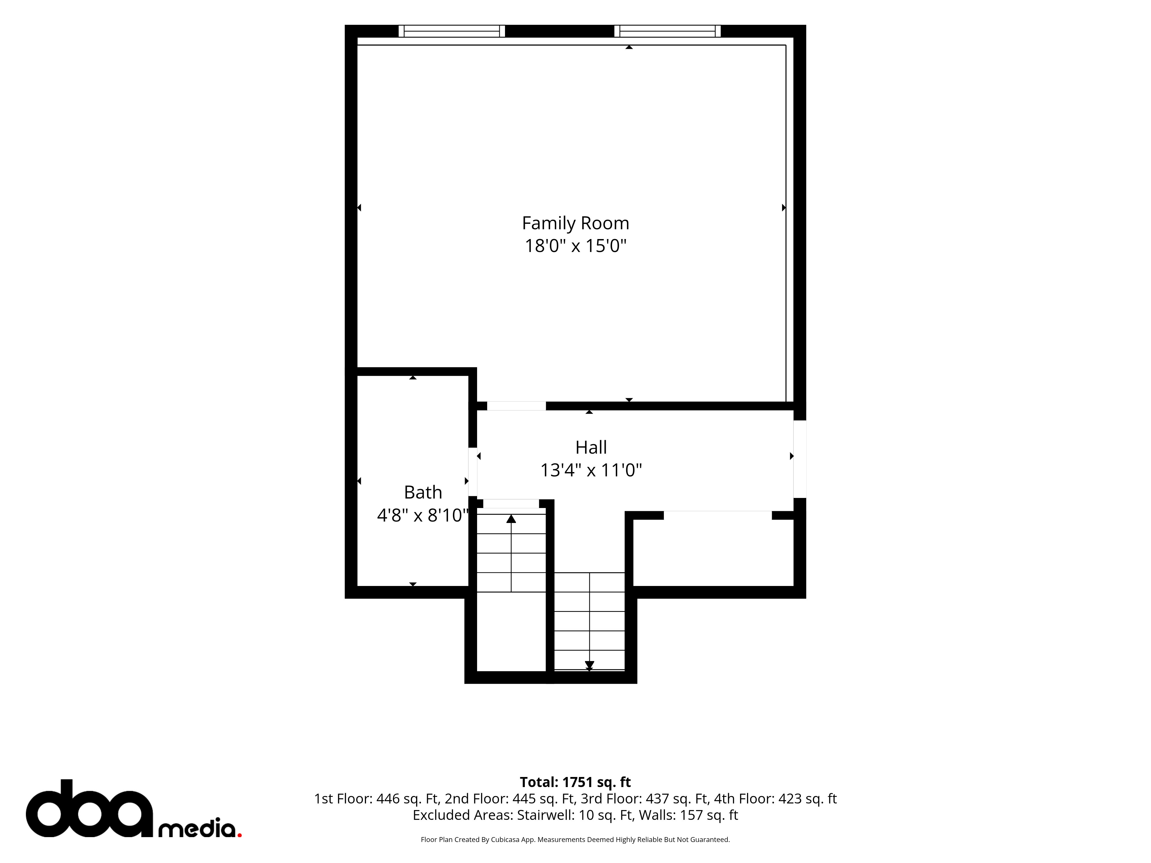 Floor plan showing Family Room, Hall, and Bathroom configurations