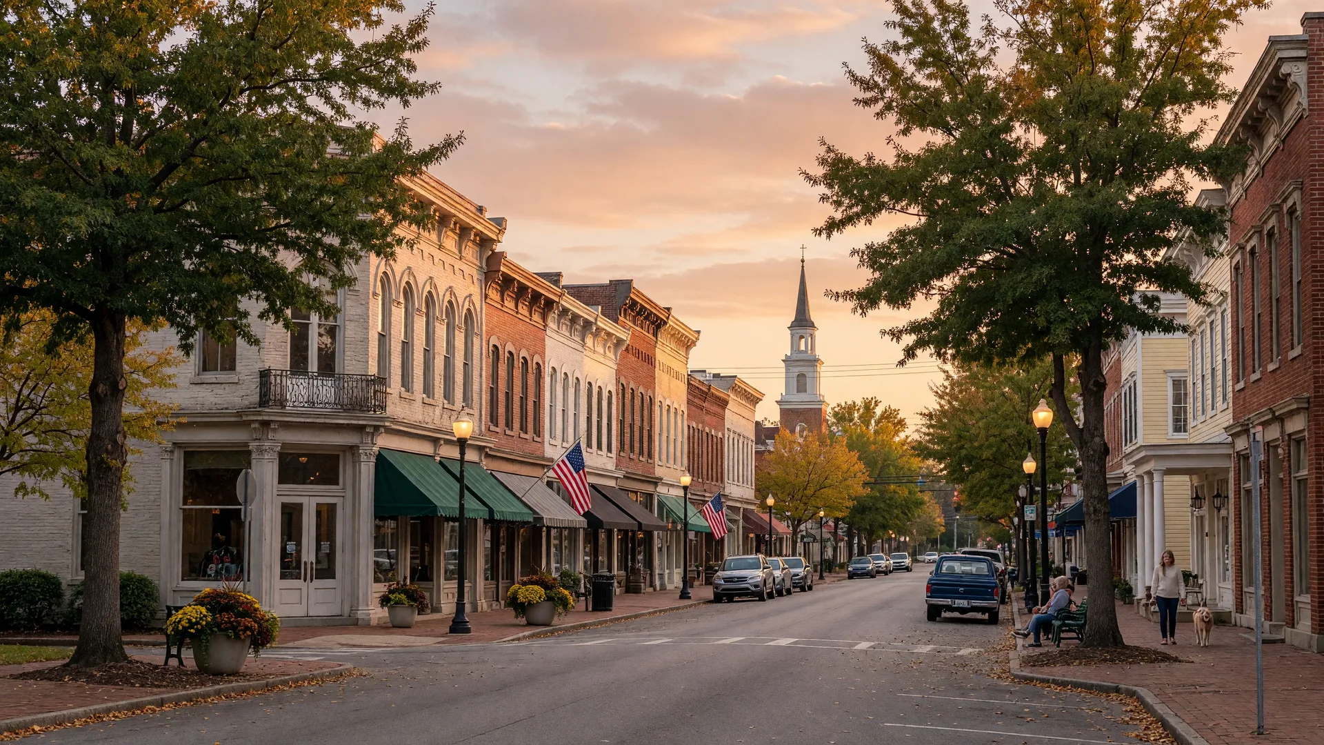 Small-town main street in Fuquay-Varina NC