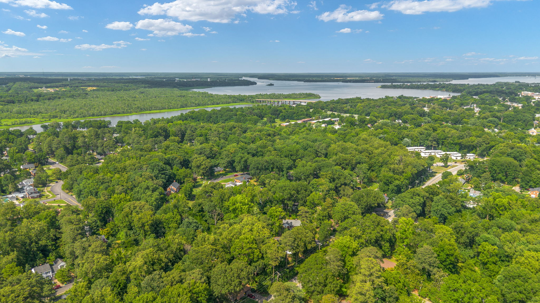 Aerial view of the Appomattox River from above the neighborhood