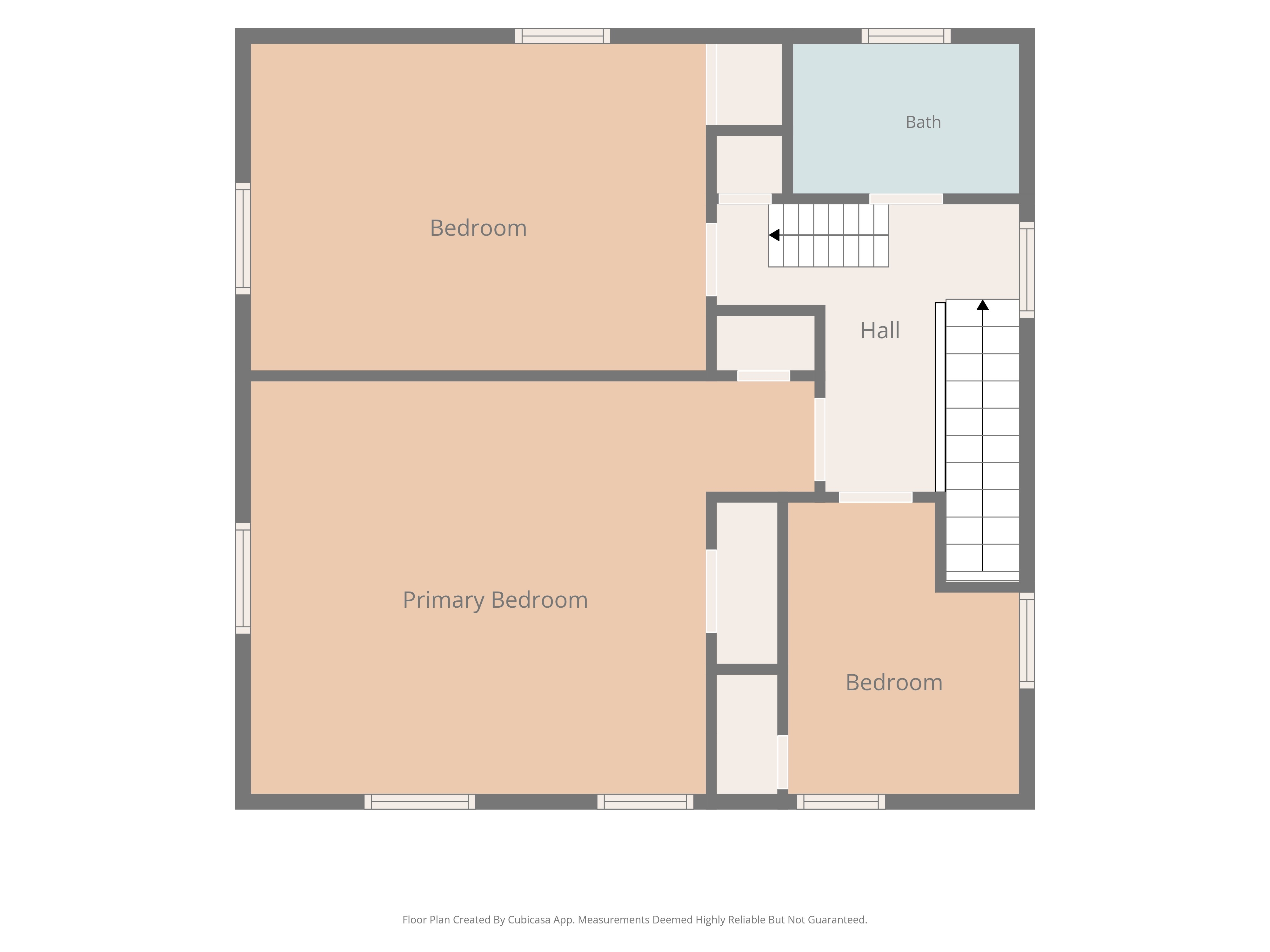 Second floor layout showing three bedrooms and bathroom