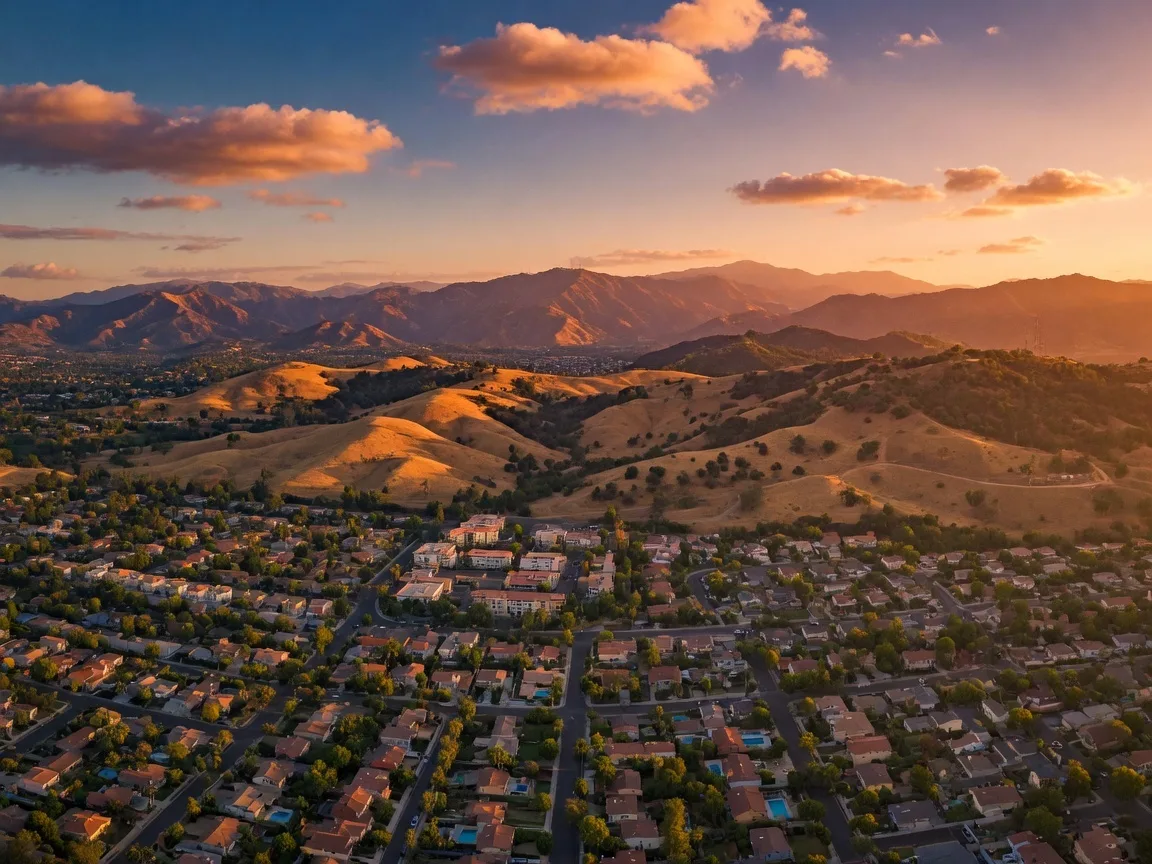 Aerial sunset view of the Santa Clarita Valley