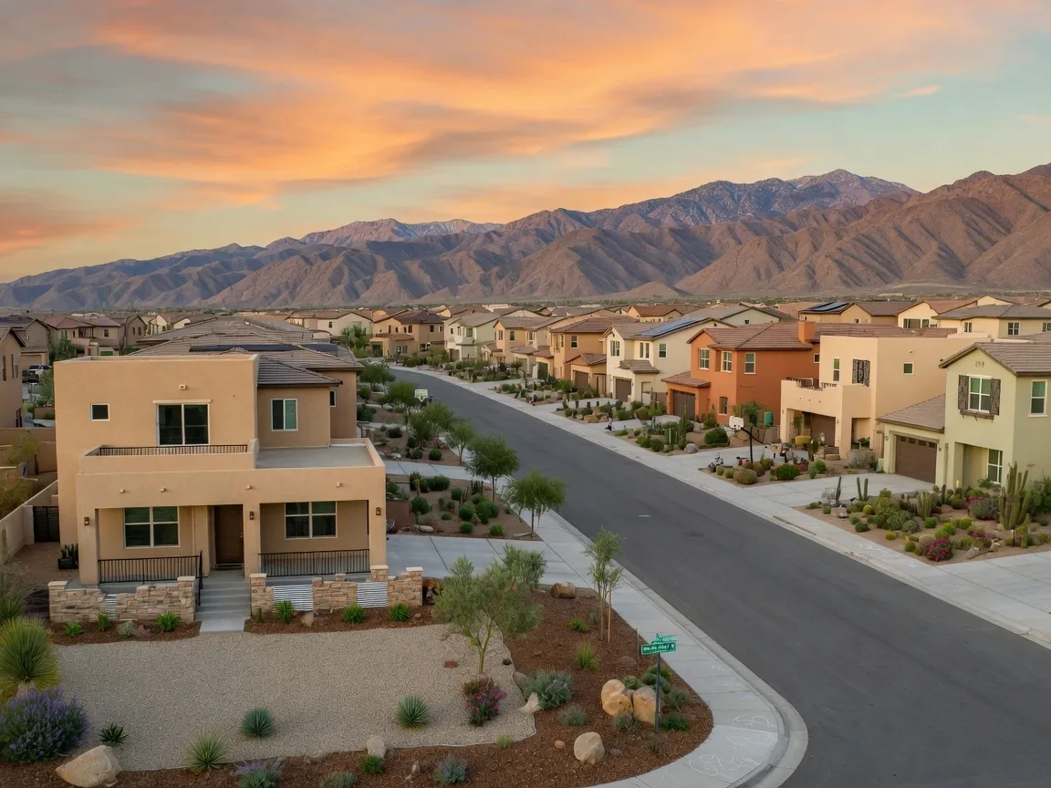 Spacious suburban neighborhood in the Antelope Valley with mountain views and modern homes
