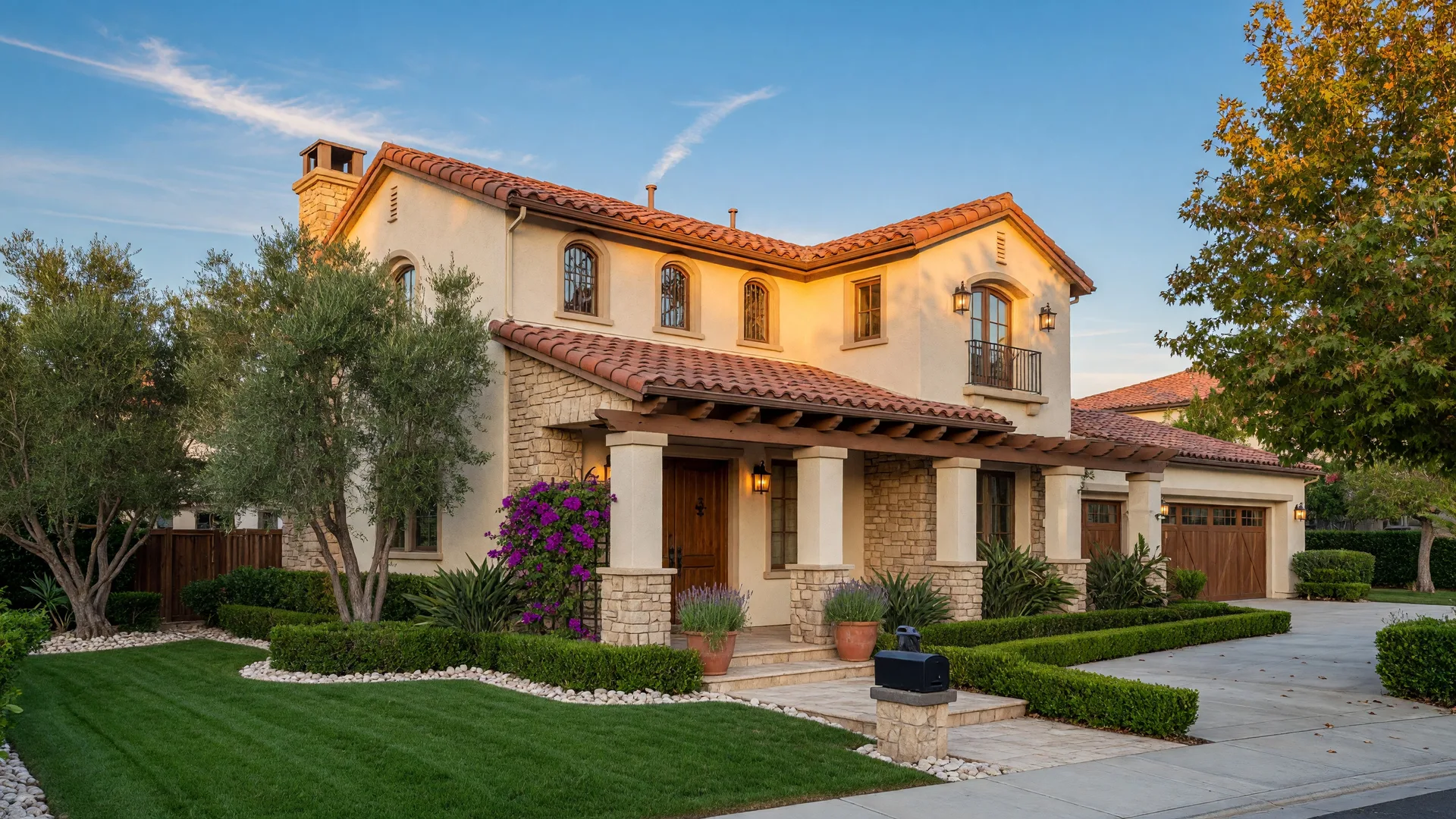 Beautiful two-story home in a Santa Clarita neighborhood with manicured lawn and warm afternoon light