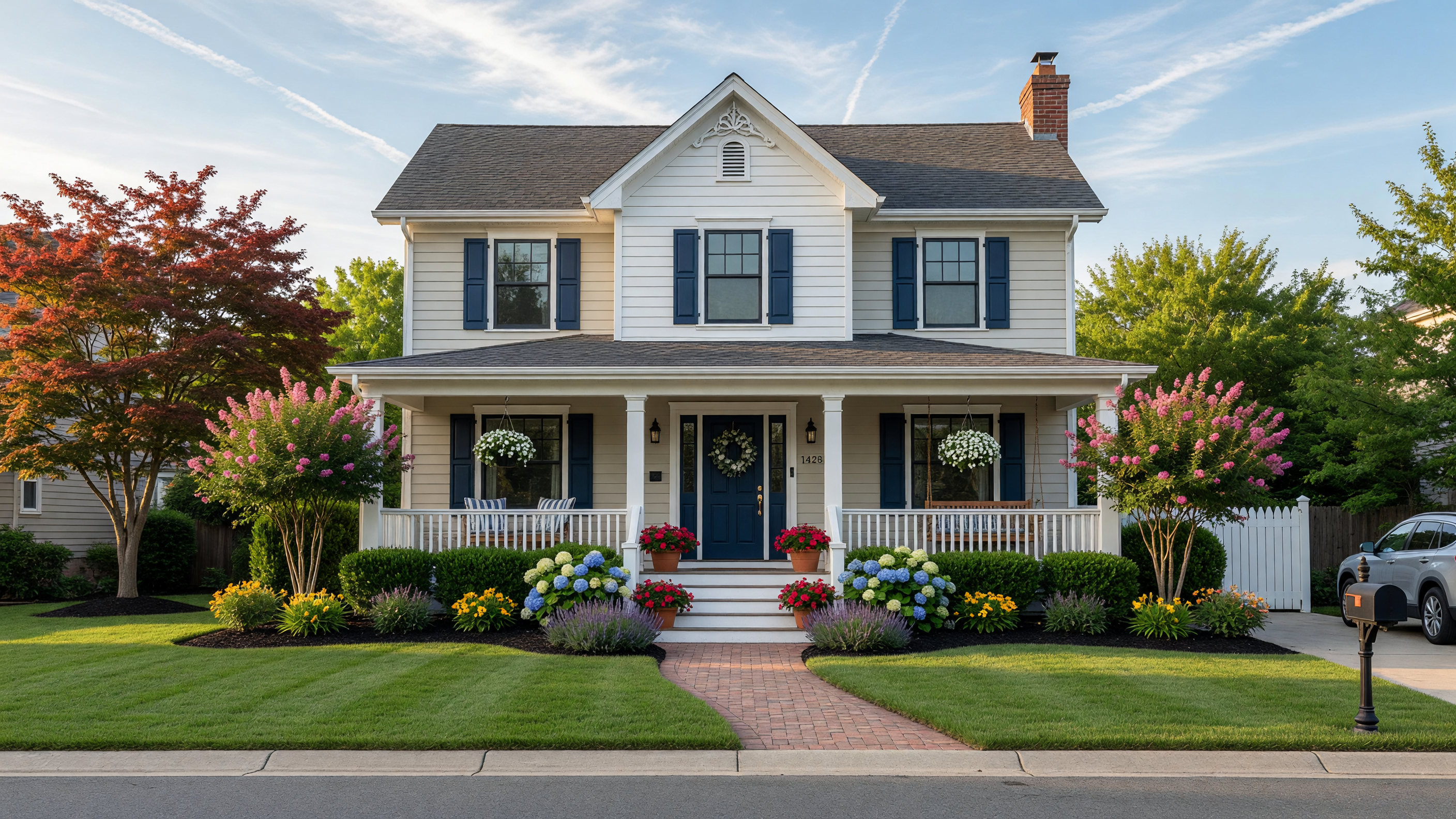 An attractive two-story home with manicured landscaping and strong curb appeal