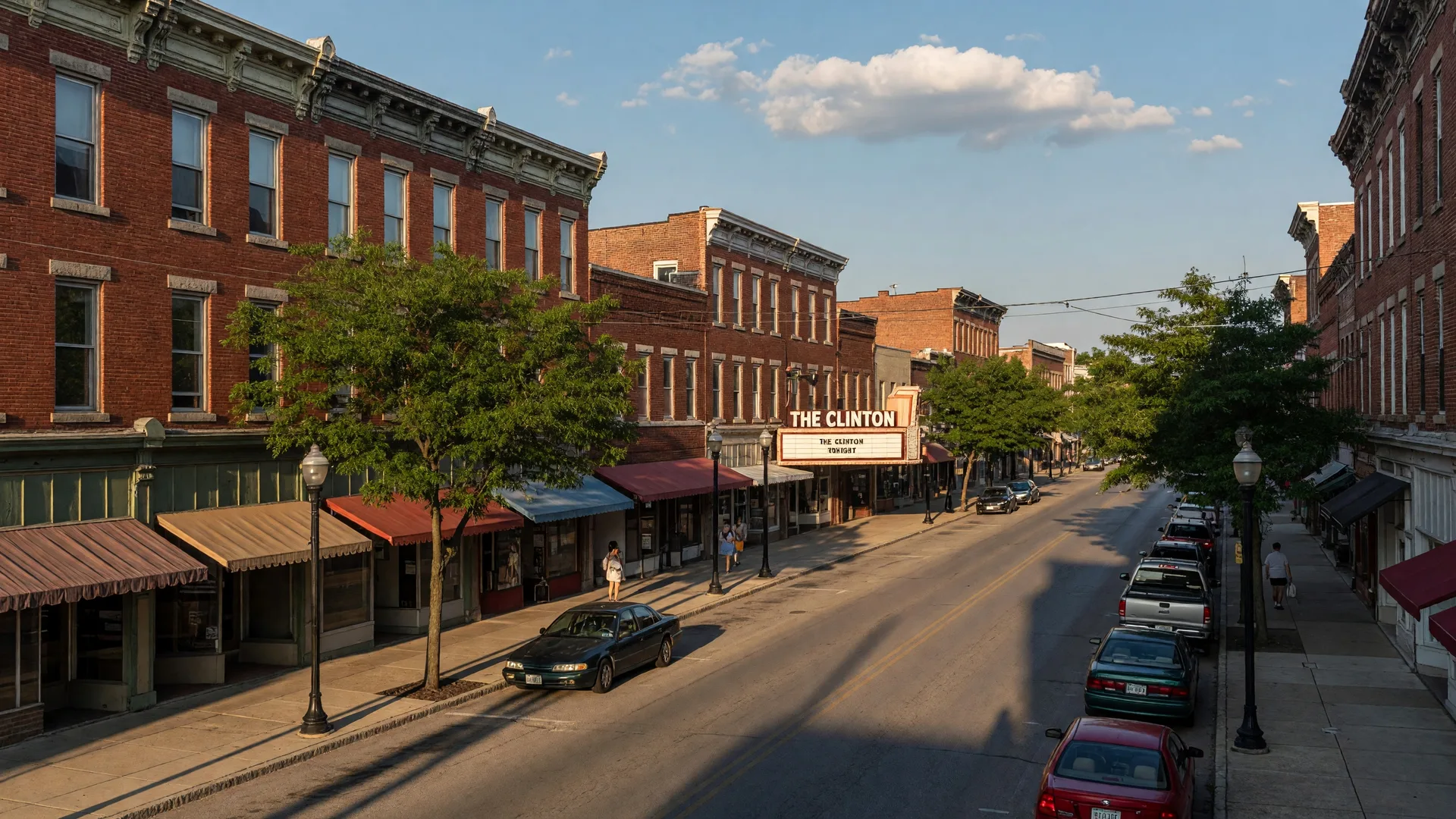 Downtown Wilmington, Ohio historic main street with brick buildings