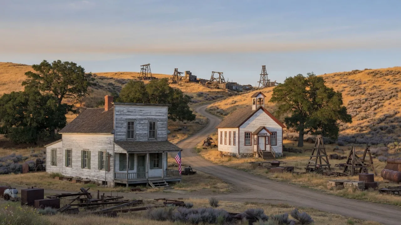 Historic Mentryville ghost town buildings in Pico Canyon near Santa Clarita Valley