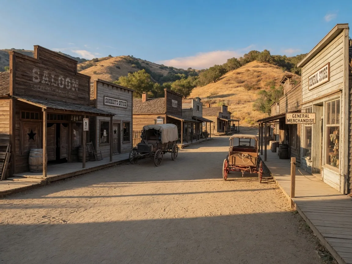 Historic Old West movie set buildings at Melody Ranch Motion Picture Studio in Newhall