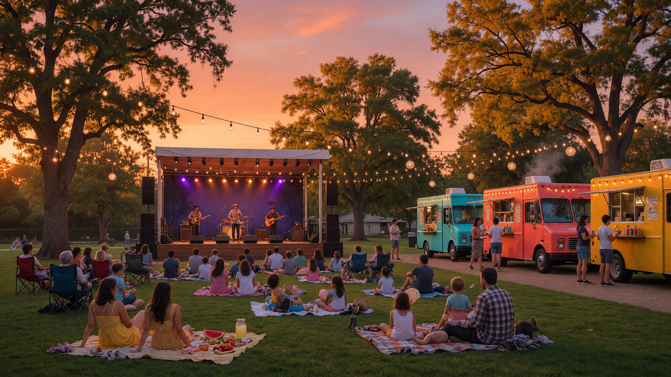 Summer concert crowd enjoying live music at Central Park in Santa Clarita