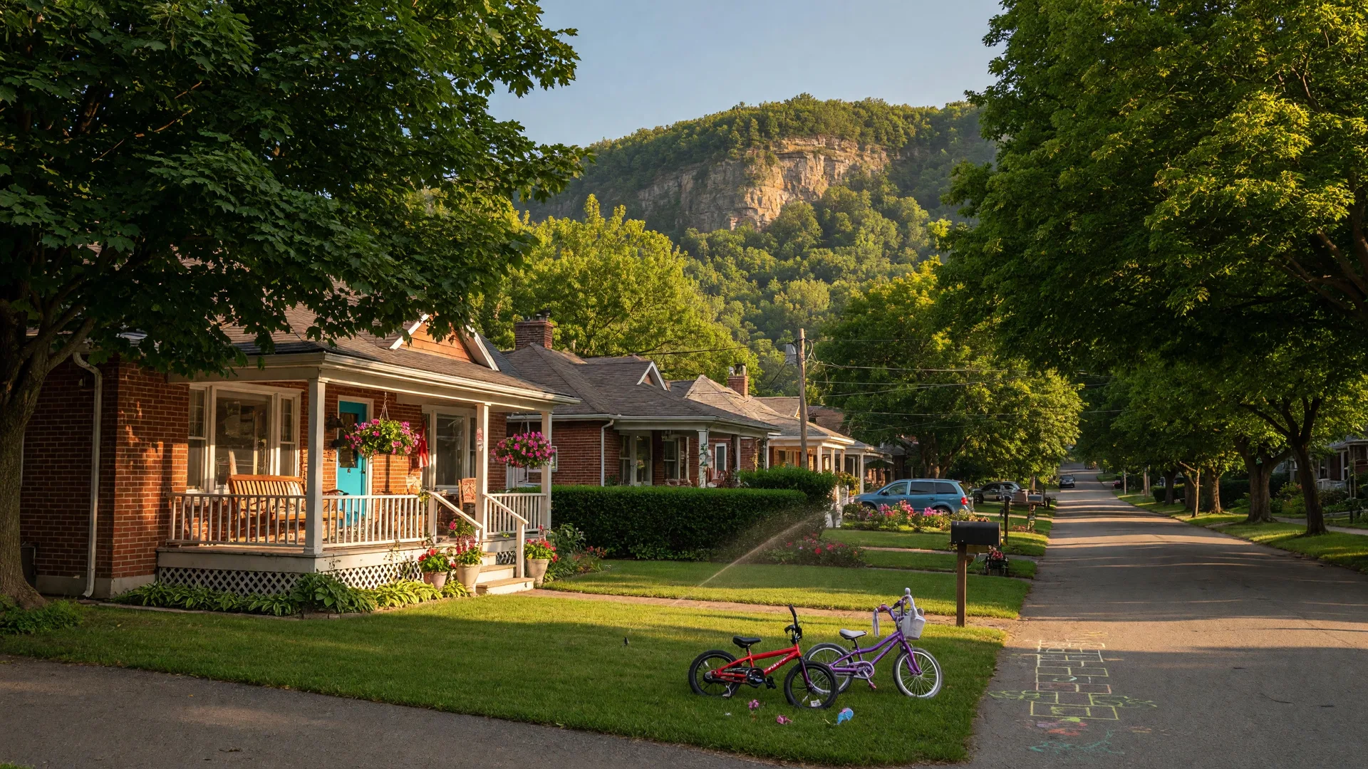 Family-friendly residential street on the Hamilton Mountain with mature trees and a welcoming home