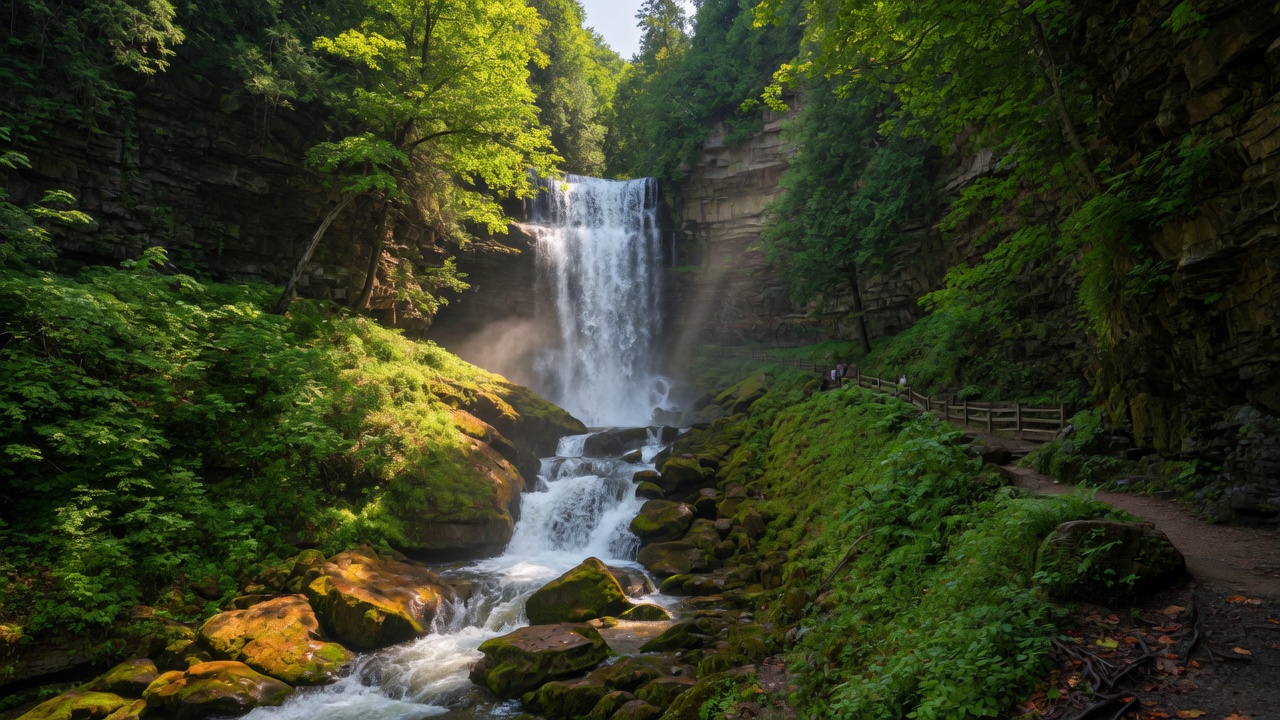 Lush waterfall on the Niagara Escarpment near Hamilton Mountain