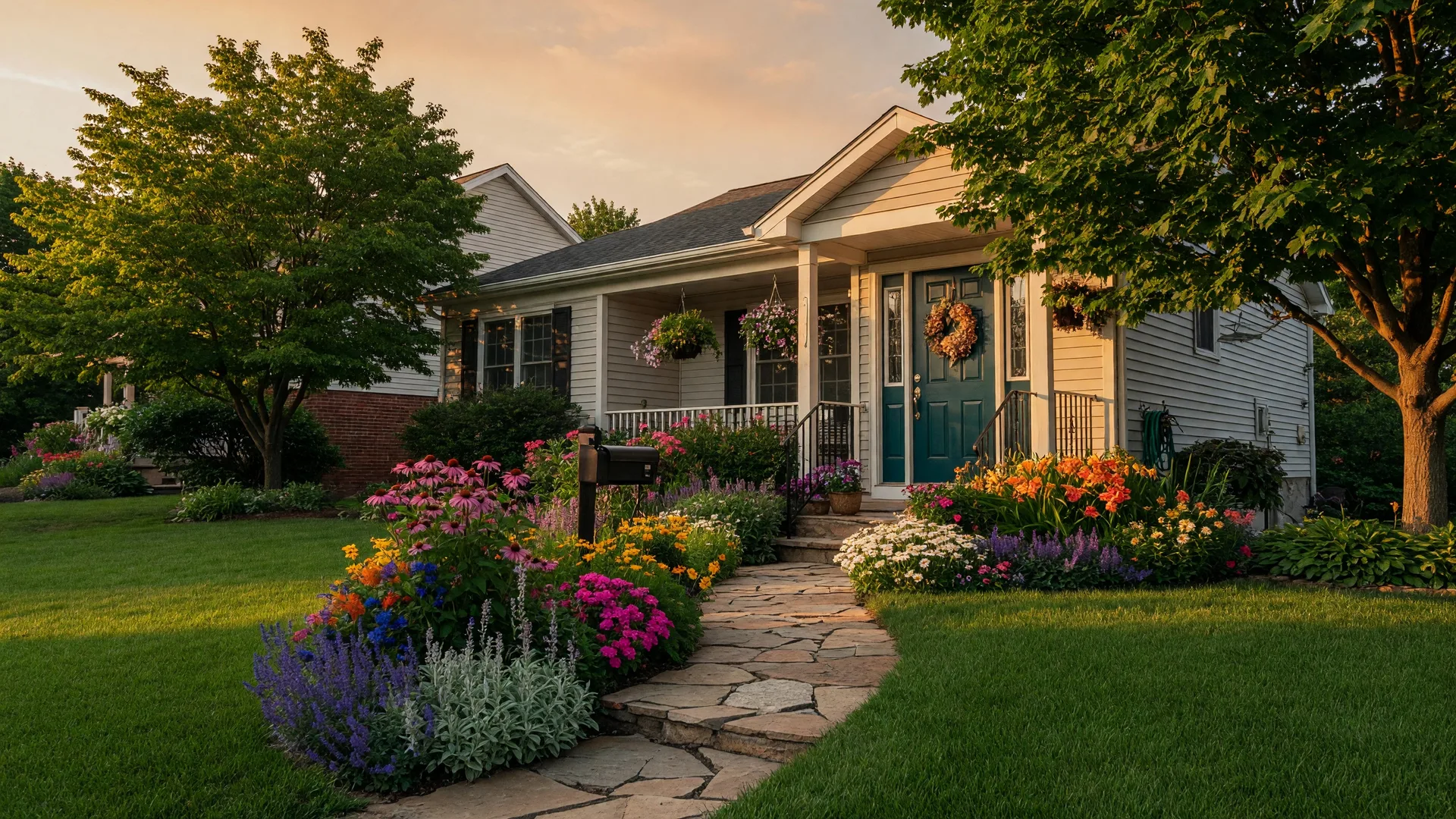 Welcoming Hamilton Mountain home with manicured lawn and colourful garden
