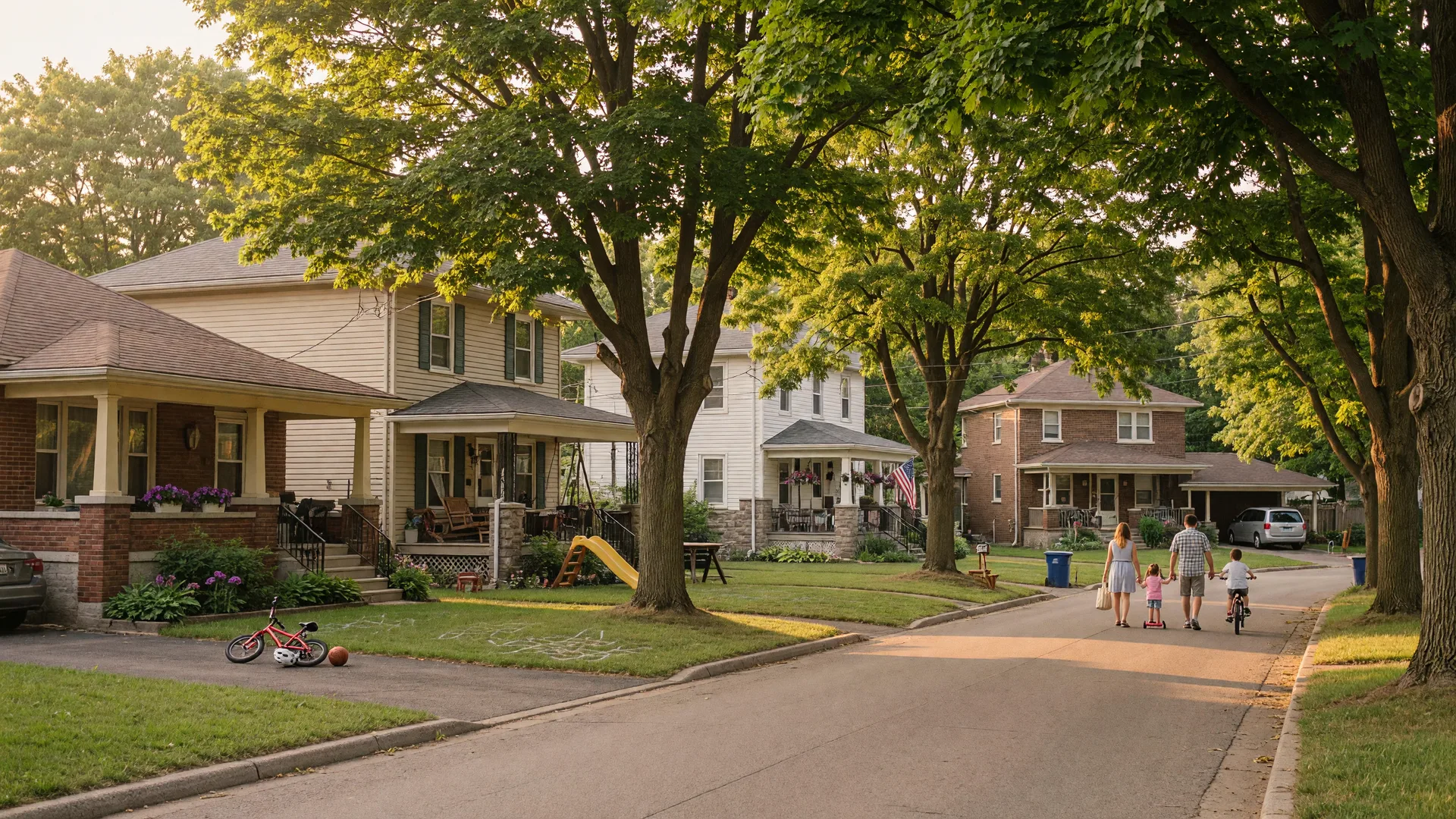 Tree-lined residential street in Upper Stoney Creek on a sunny afternoon