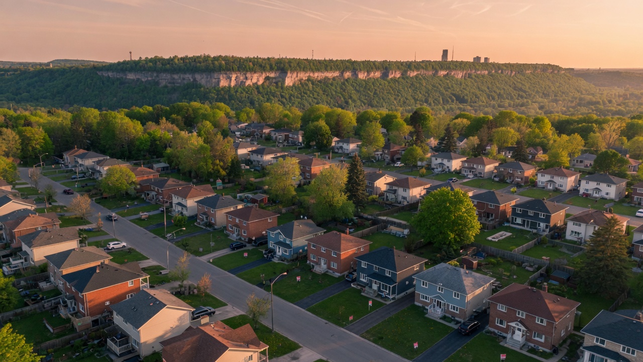 Hamilton Mountain residential neighbourhood at golden hour