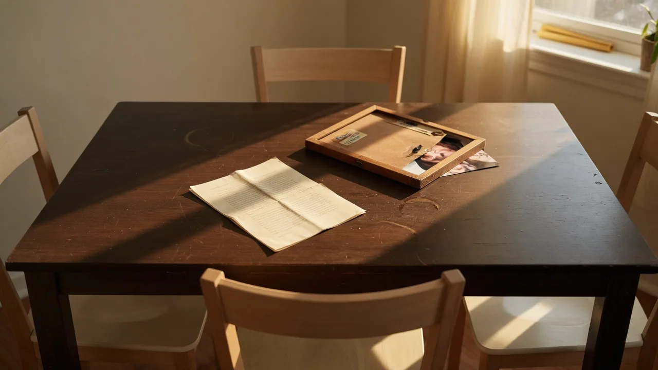 Two chairs at a family table, evoking an unresolved conversation between siblings about inherited property