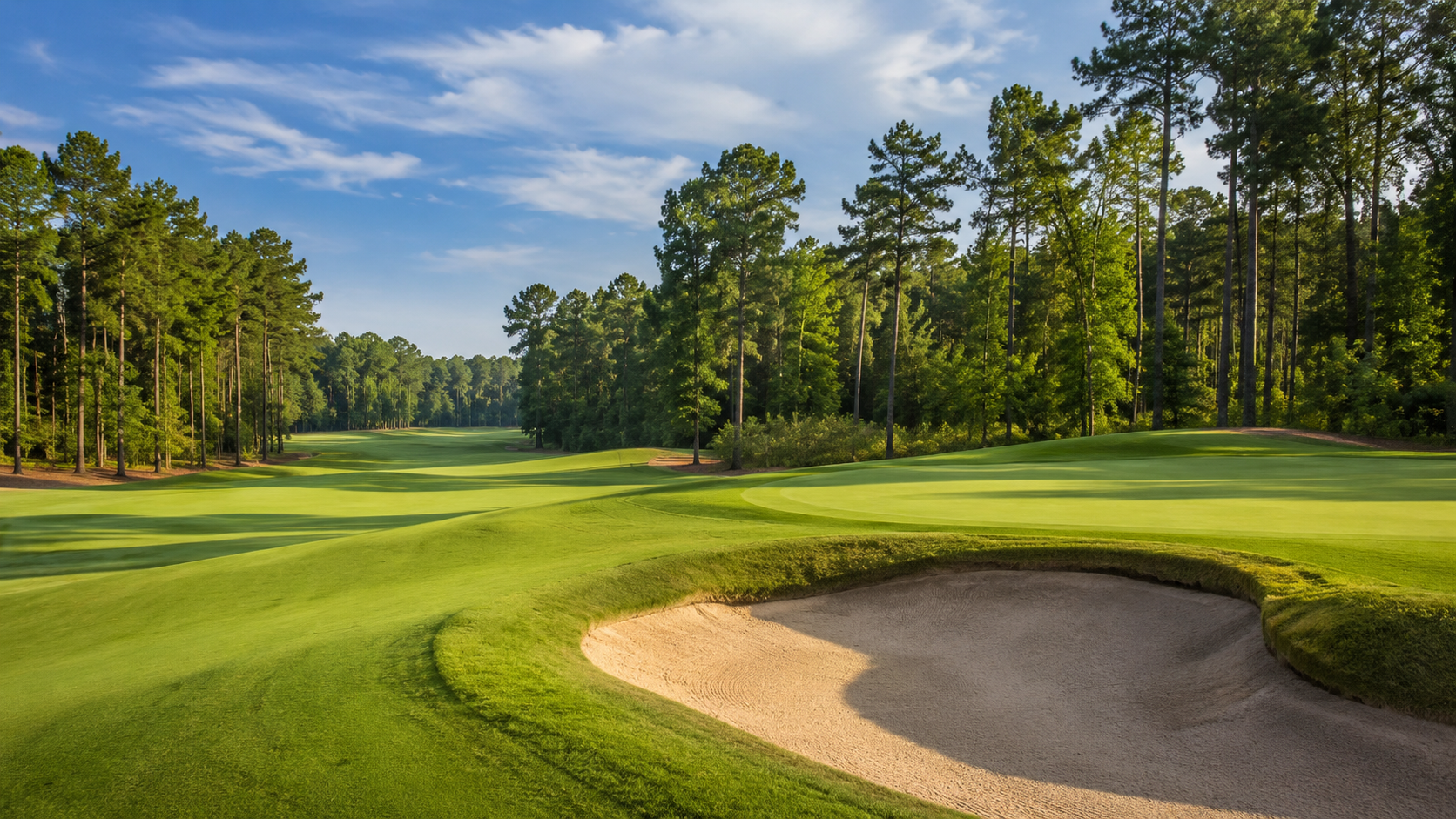 Cedar Creek golf course in Aiken, SC — lush fairway winding through mature trees