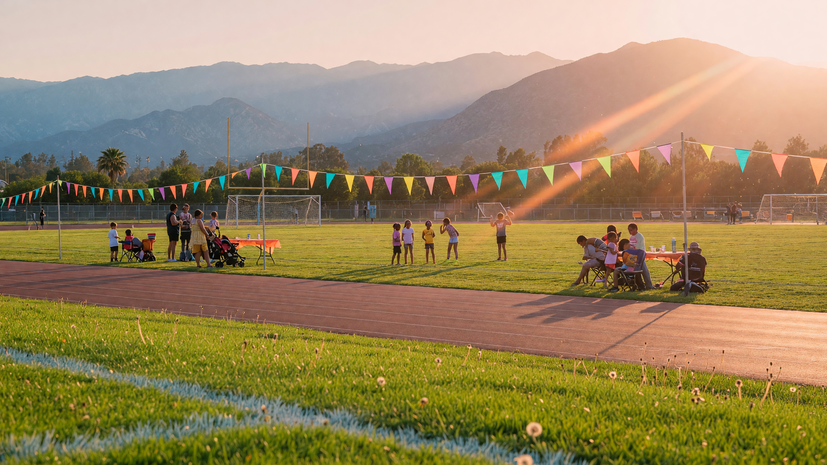 Outdoor community sports field in Southern California with mountains in the distance