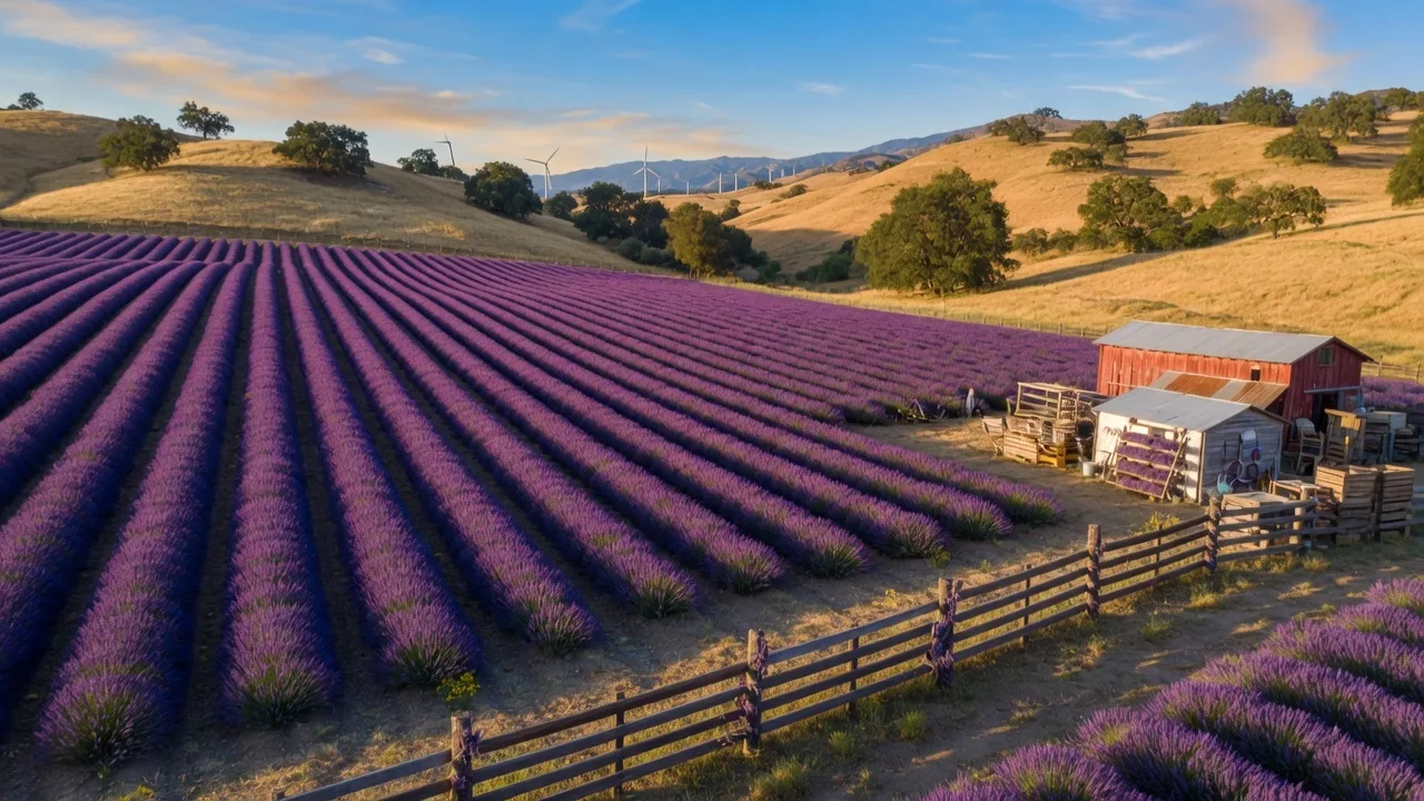 Organic lavender fields in full bloom at 123 Farm in Cherry Valley