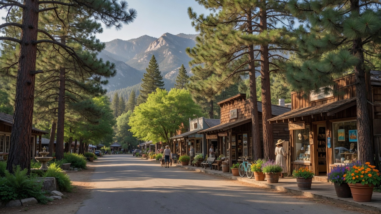 Pine trees lining the mountain village of Idyllwild in the San Jacinto Mountains