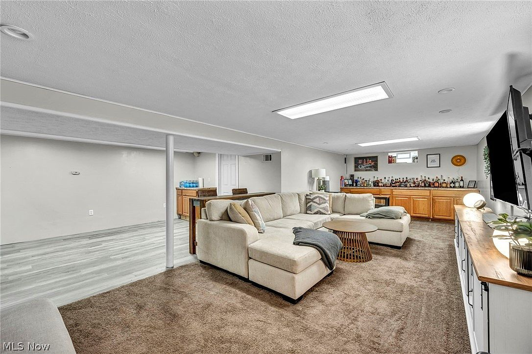 Basement living area with sectional