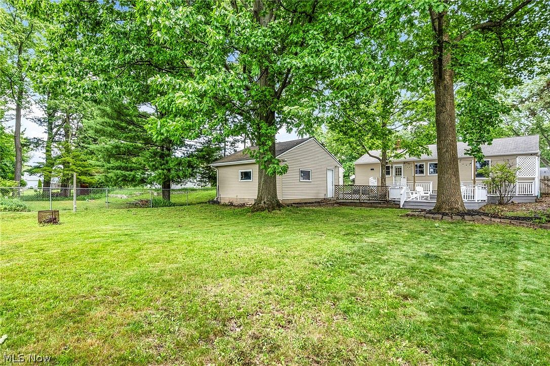 Spacious backyard with mature trees