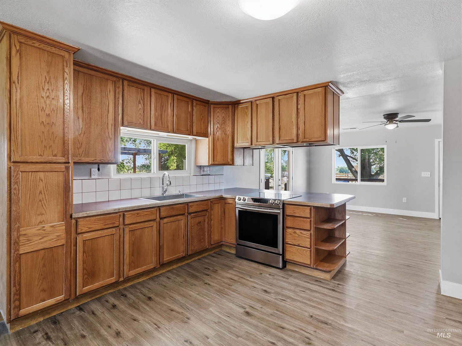 Updated kitchen with oak cabinetry